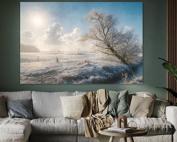 Een winterlandschap in de ochtendzon