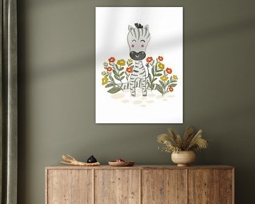 Zebra in bloementuin van Nikita Jariwala