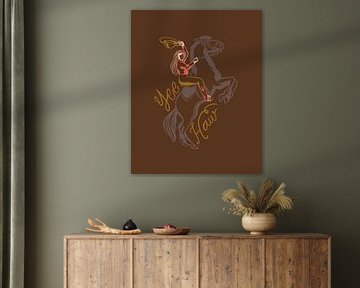 Cowgirl chevauchant un cheval d'élevage