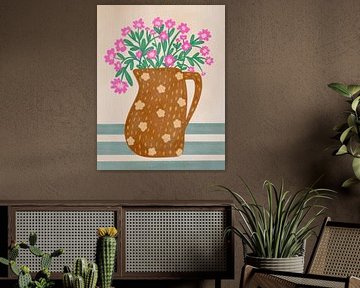 Fleurs roses dans un vase à fleurs vibrantes