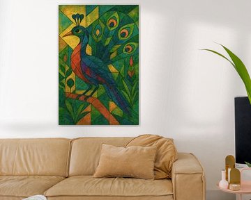 Splendeur cubiste des paons