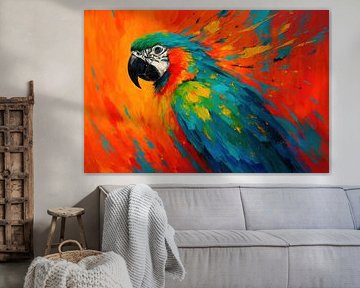 Fiery parrot on orange
