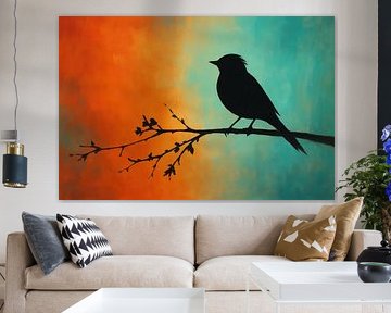 Black bird on thin branch
