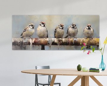 Sparrows on Balk by Eye catching paintings