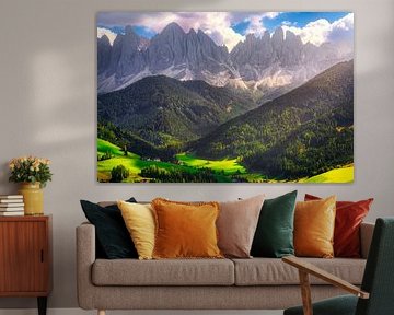 Val di Funes oder Villnösstal Landschaft. San Giovanni in Ranui ch von Stefano Orazzini