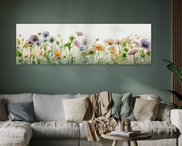Sereen Panorama schilderij met een border met bloemen