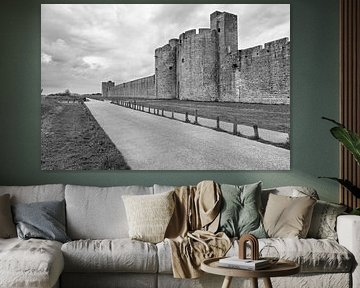 old, historic city wall of Aigues Mortes, Camargue, Provence, France in black and white by Andreas Freund