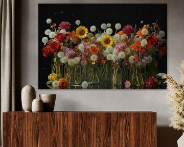 Colourful Flowers on Black Background