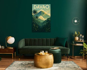 Davao Vintage Travel Poster – Mount Apo Volcano & Jungle Landscape