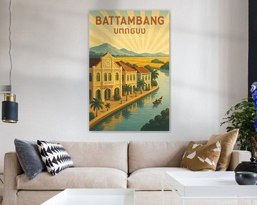 Battambang Vintage Poster - Französische Kolonialarchitektur & Flusskunst von Travel Shop