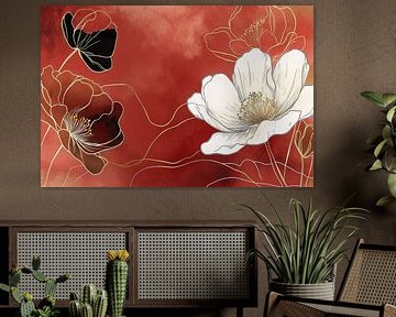 Fleur blanche Fond rouge