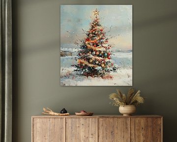 Weihnachtsbaum | Weihnachtsbaum mit Christbaumkugeln von Abstraktes Gemälde