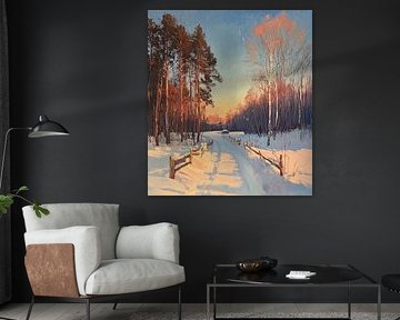 Chemin de neige | Chemin de neige avec arbres sur Peinture Abstraite