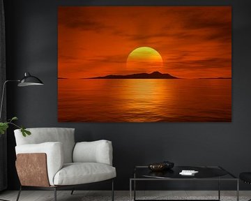 big beautiful fantasy sunset over the ocean