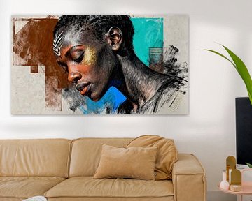 Afrikaanse Schoonheid in Mixed Media – Portret met Goudaccenten