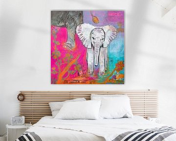 Pink Dreams Grey Giants by Schilderij van Mirjam