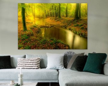 Ruisseau dans une forêt lors d'un lever de soleil au petit matin d'automne sur Sjoerd van der Wal Photographie