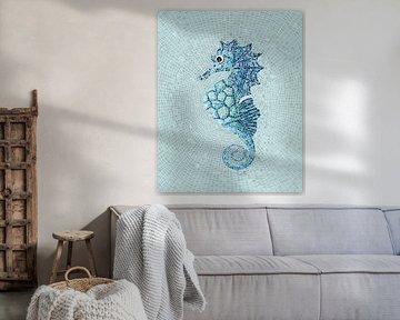 Blue seahorse mosaic by Richard Laschon