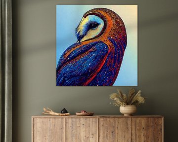 Heavenly barn owl - pointillist portrait