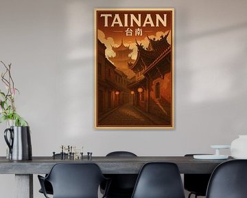 ainan Vintage Travel Poster - Historic Temple & Alte Straßenkunst