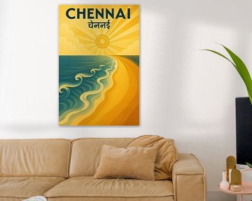 Chennai Marina Beach Poster - Vintage Sonnenaufgang & Ocean Waves Kunst