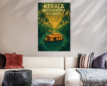 Kerala Backwaters Poster - Vintage Hausboot &; Palm Trees Kunst