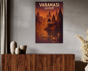 Varanasi Ghats Vintage Poster – Ganga Aarti & Spiritual River Art by Travel Shop