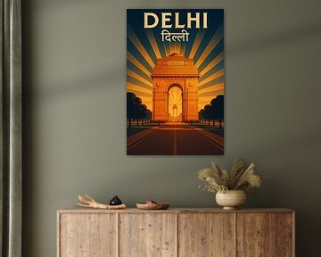 Delhi India Gate Poster – Vintage Monument & Rajpath Sunrise Art by Travel Shop