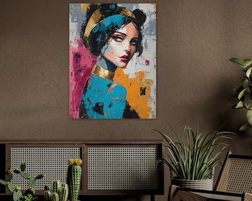 Vrouw Goud | Colorful Lady in Gold van ARTEO Schilderijen