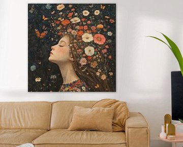 Fleurs Papillons | Fleurs Femme Yeux Fermés sur Peintures accrocheuses