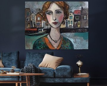 Vrouw Portret van Abstract Schilderij