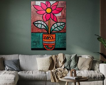 Fröhliche Blume mit bunter Vase von ARTEO Gemälde