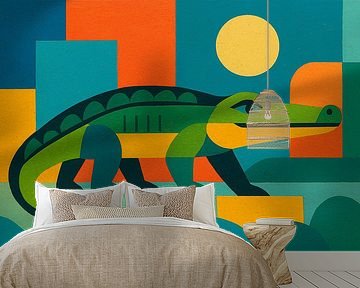 Geometrisch kunstwerk van krokodil. van Galerij Hoppenbrouwers