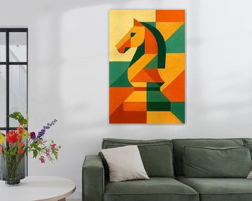 Chess knight geometric painting. by Gallery Hoppenbrouwers