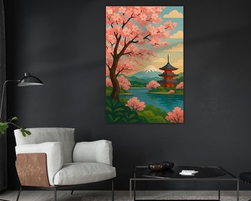 Japanese cherry blossom nature illustration. by Gallery Hoppenbrouwers