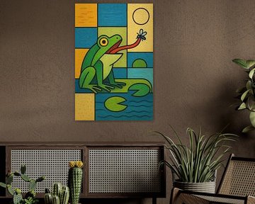 Frog catching a fly geometric illustration. by Gallery Hoppenbrouwers