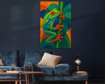 Red-eyed tree frog geometric painting.
