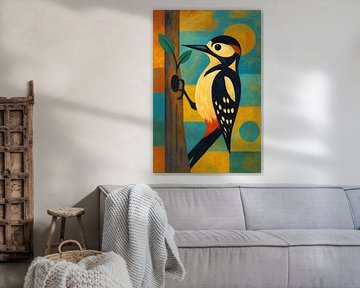 Woodpecker geometric painting. by Gallery Hoppenbrouwers