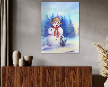 Snowman with cat by Karen Kaspar