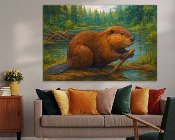 Beaver in nature painting. by Gallery Hoppenbrouwers