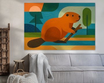 Beaver in nature illustration. by Gallery Hoppenbrouwers