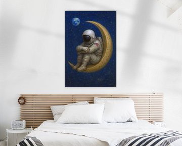 Astronaut sitzt einsam auf dem Mond. von Galerie Hoppenbrouwers