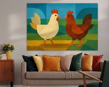 Abstract chickens illustration. by Gallery Hoppenbrouwers