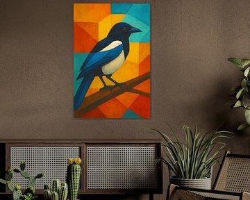 Magpie geometric painting. by Gallery Hoppenbrouwers