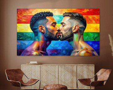 Two men, one moment, one manifesto: an intimate kiss in front of the Pride flag as an ode to courage, love and visibility