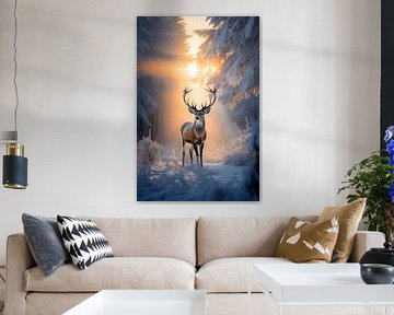 Cerfs dans la forêt au lever du soleil