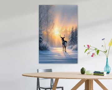 Cerfs dans la forêt au lever du soleil