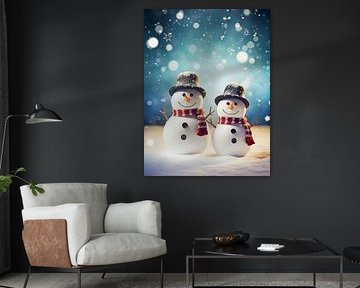 Deux bonshommes de neige heureux