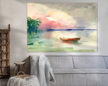 Watercolour boat on still water by Niklas Maximilian