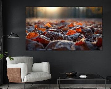 Bevroren herfstbladeren op de grond